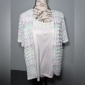 Alfred Dunner Pastel Lace Overlay Blouse – Petite Large